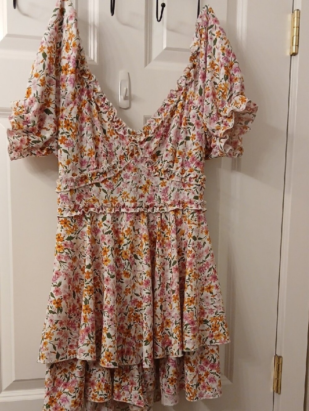 Inspired Hearts Floral Elastic-Waist Shorts/Romper    in Pink, Gold & Green